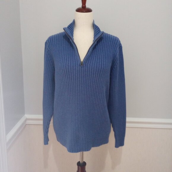 Lands End Blue 1/4 Zip Long Sleeve Ribbed Knit Pullover sz L - Picture 7 of 10